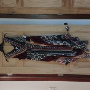 Asymmetrical Handkerchief maxi dress; elastic stretch waist; brown slip/dress